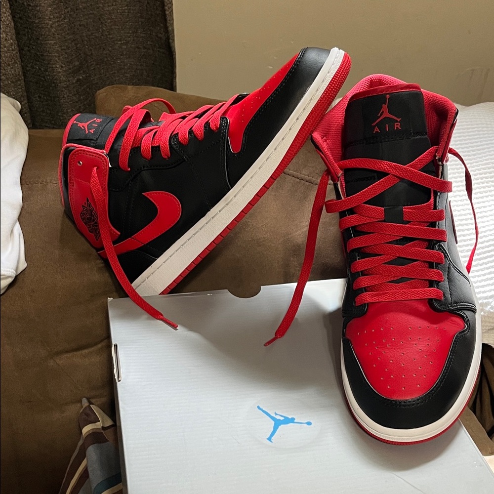Jordan Men's Red and Black High-Top Sneakers